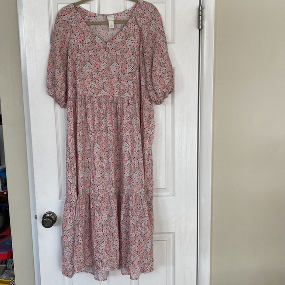 H&M Pink Boho Floral Puff Sleeve Tiered Maxi Sundress  Small 💖2 for $30💖 - Picture 7 of 12